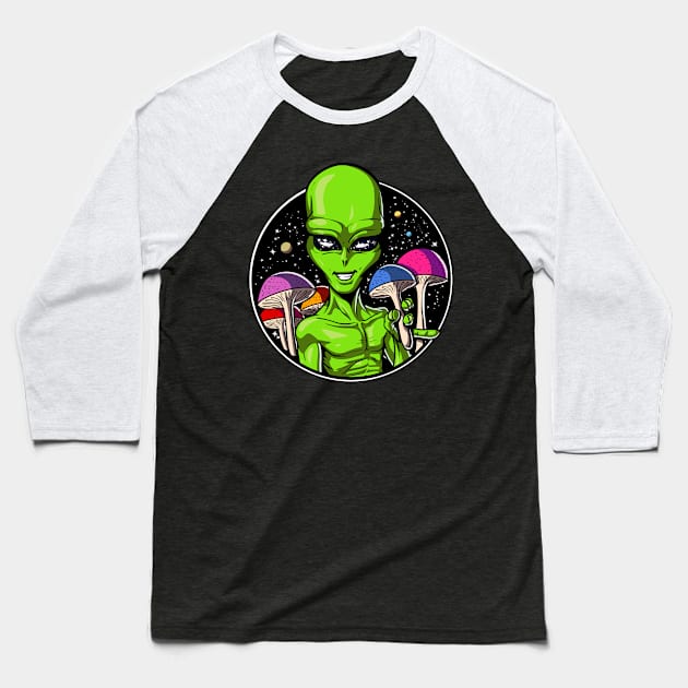 Magic Mushrooms Aliens Baseball T-Shirt by underheaven